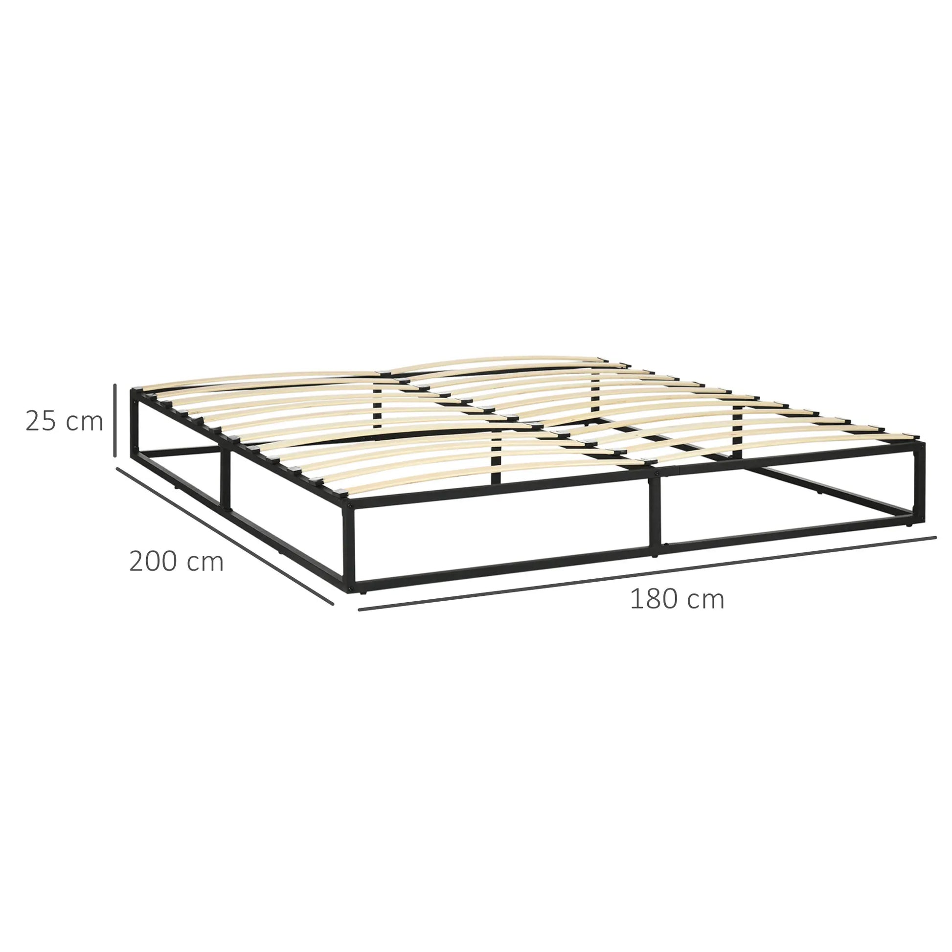 Bedframe – Tweepersoonsbed – Platformbed – Slaapbank – Boxspring – Industrieel Design – Stalen Frame - 200x180x25 cm - Zwart - QUORE