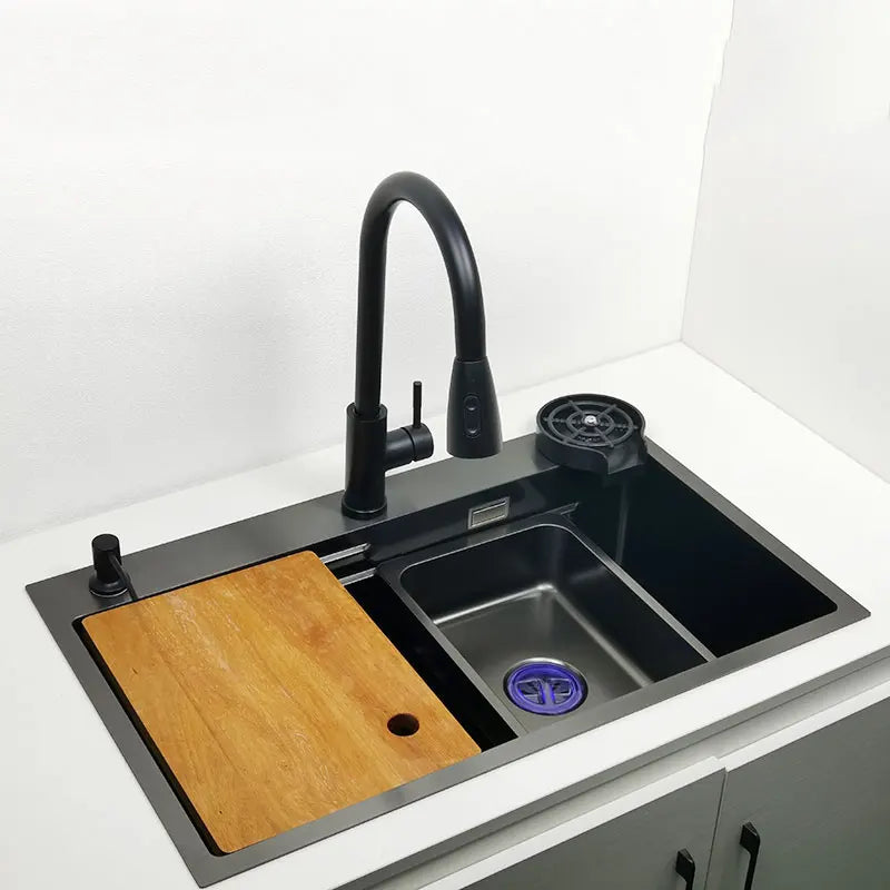 Nano Kitchen Sink Matte Black Above Mount Washing Basin with chopping board 304 Stainless Steel Single black kitchen sink