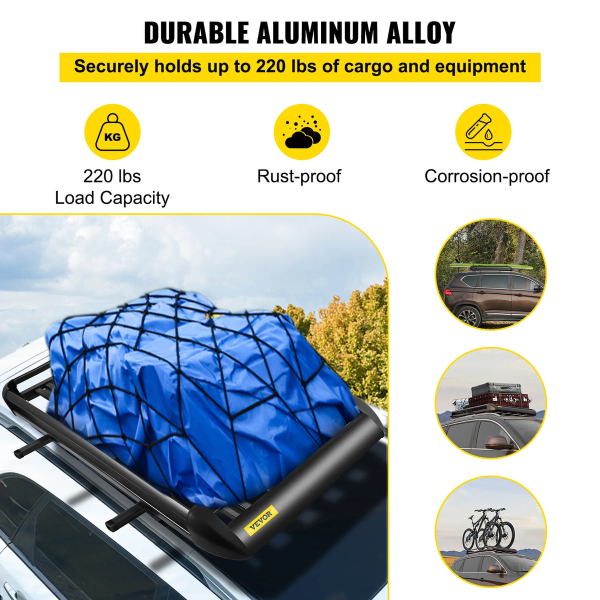 Vevor - Auto dakdrager - Laadvermogen 100KG - 127 x 90 x 14 cm - voor alle soorten auto's - Zwart - QUORE