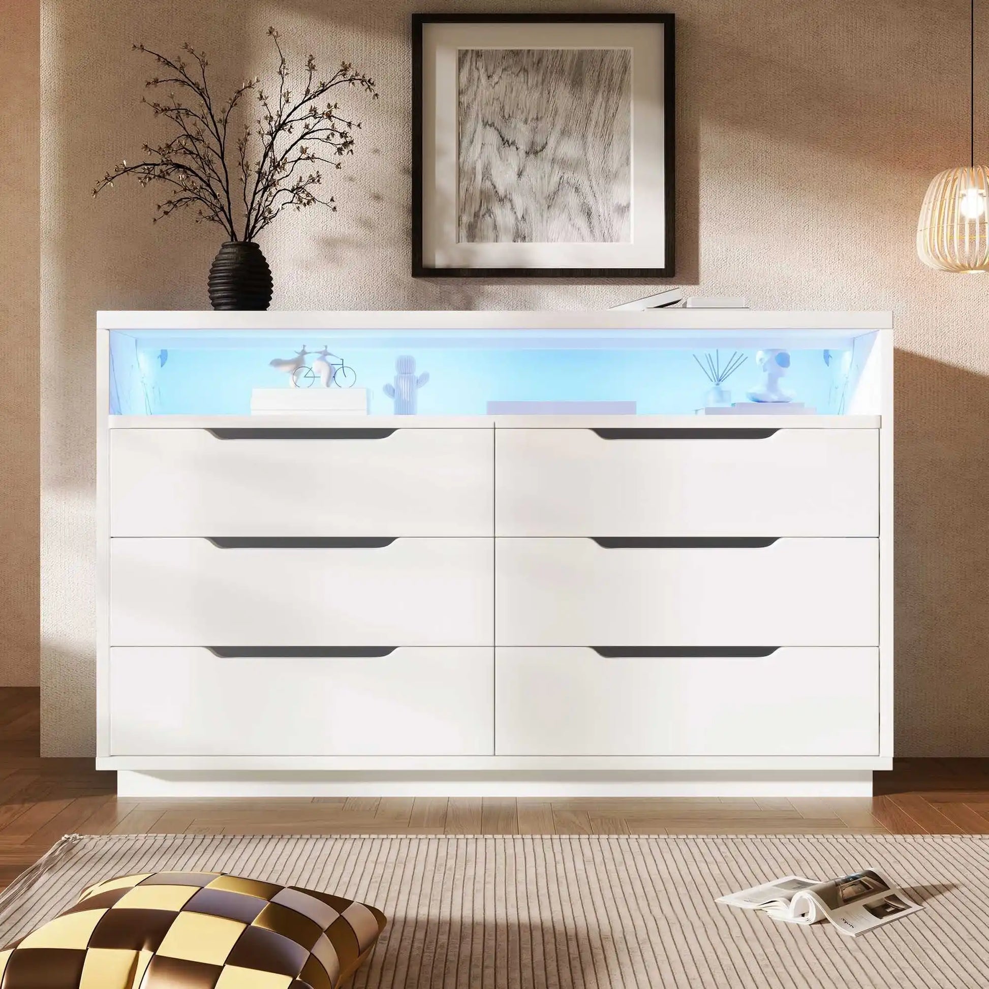 Ladenkast – Ladekast – Kast Met Laden – Opbergkast – Moderne Marmerlook – 6 Laden – LED-Verlichting - QUORE