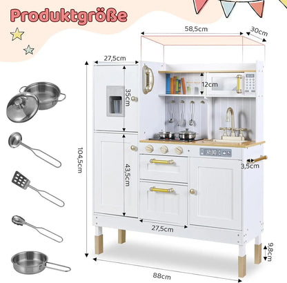 Houten Speelgoedkeuken – Speelkeuken – Kinderkeuken – Speelkeukentje – Speelgoedkeuken – MDF Hout – Licht- en Geluidseffecten – 103x88x30 cm - QUORE