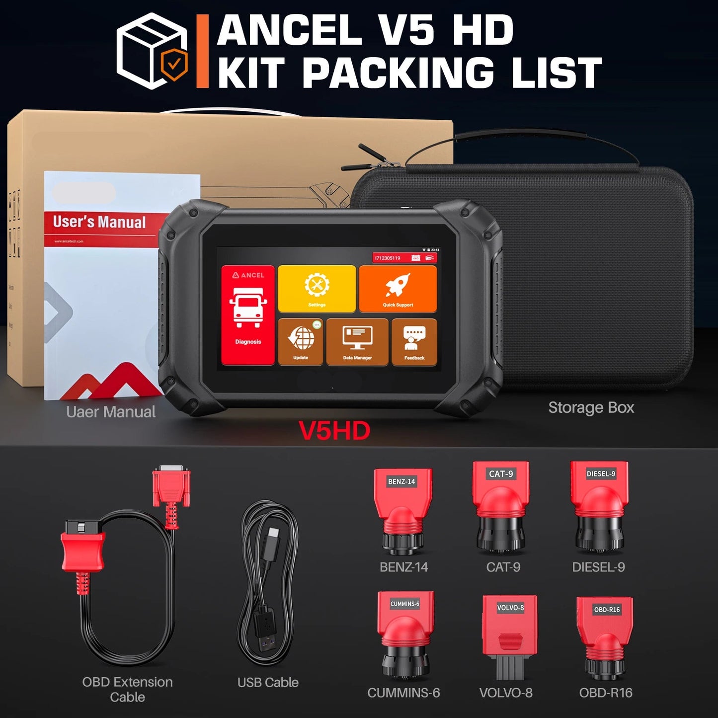 Diagnoseapparaat Voor Zware Vrachtwagens – Truck Scanner – Diagnose Tool – Foutcode Lezer – 7 Inch Touchscreen – Wifi Verbinding