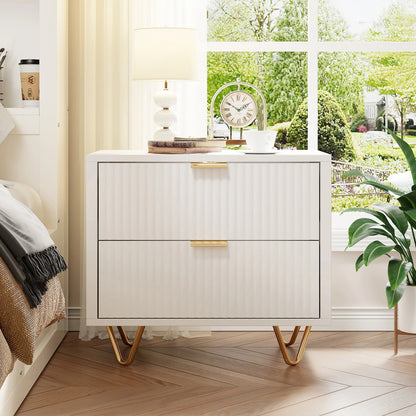 Set of 2 bedside Table, 2 drawer side Table with Storage Couch tip with metal legs for living room bedroom, Desk