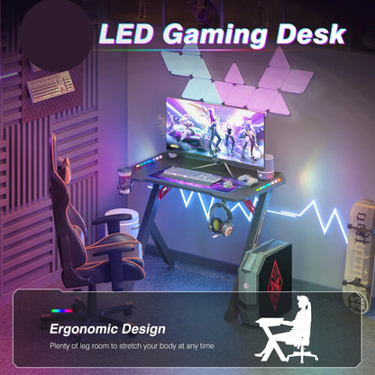Gaming Bureau - met RGB LED Verlichting - Gaming Tafel - Gaming Desk - Computer Tafel - Computer Bureau - 120x60x78cm - Metaal & Carbon MDF - Zwart