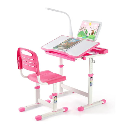 Ergonomisch Kinderbureau – Kinderbureau Met Stoel – Verstelbaar Bureau – LED Leeslamp – Kantelbaar Tafelblad – Met Opberglade