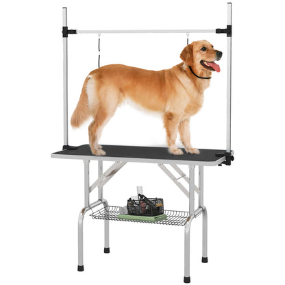 Hondentrimtafel – Hondentafel – Trimmtabel – Verzorgingstafel – Inklapbare Trimmtafel – Zwart – Anti-Slip Werkblad – Opbergmand Onder Tafel - QUORE