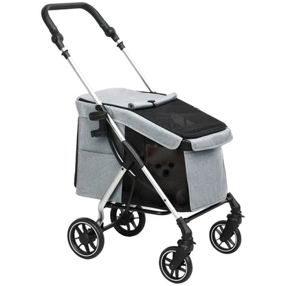 Hondenwagen – Opvouwbare Hondenbuggy – Kleine Honden Kar – Wandelwagen – Lichtgrijs – Lichtgewicht Aluminium Frame – Wasbaar Comfortkussen