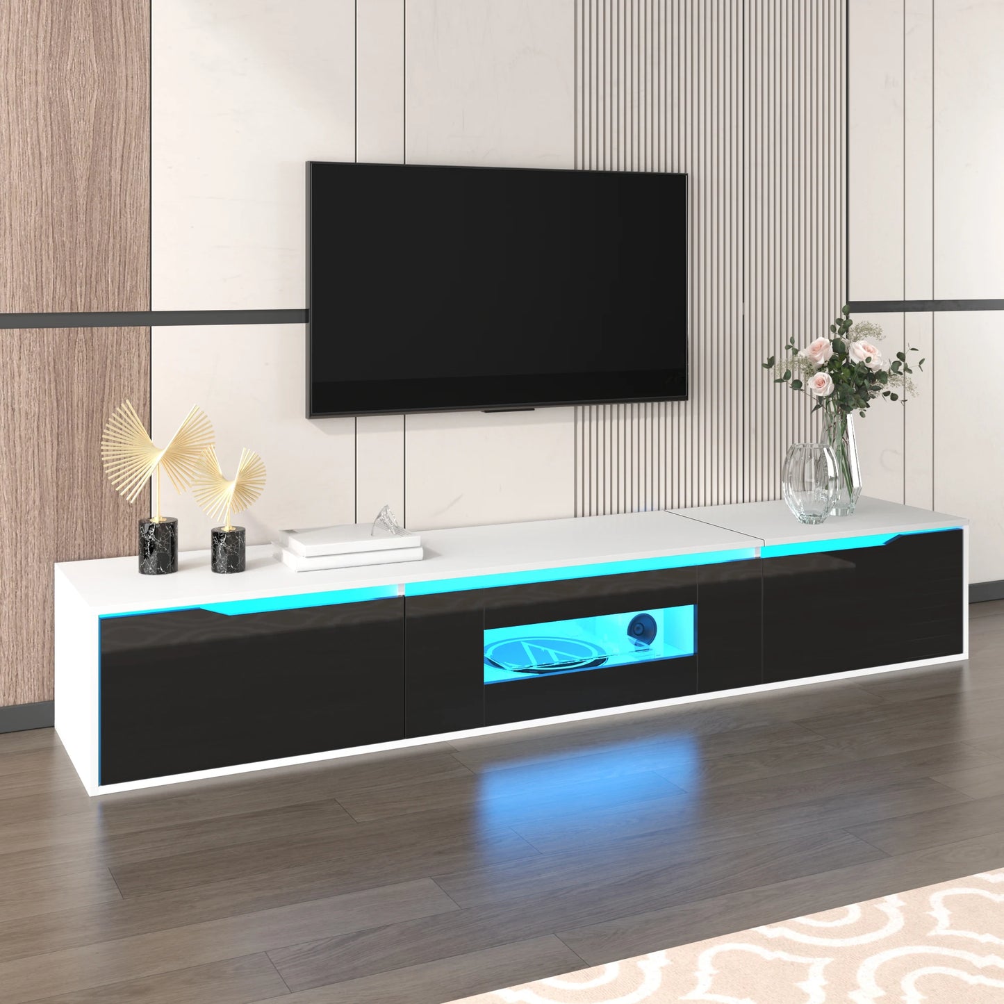 Tv-Kast – Tv-Meubel – Media Meubel – Wandmeubel – Hoogglans Zwart-Wit – Ledverlichting Met 16 Kleuren – Wandmontage