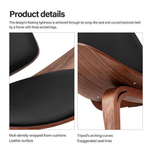 Driepoot Shell Chair – Moderne Stoel – Zitzak Stoel – Design Stoel – Woonkamerstoel – Houten Frame – Zachte Schuimvulling