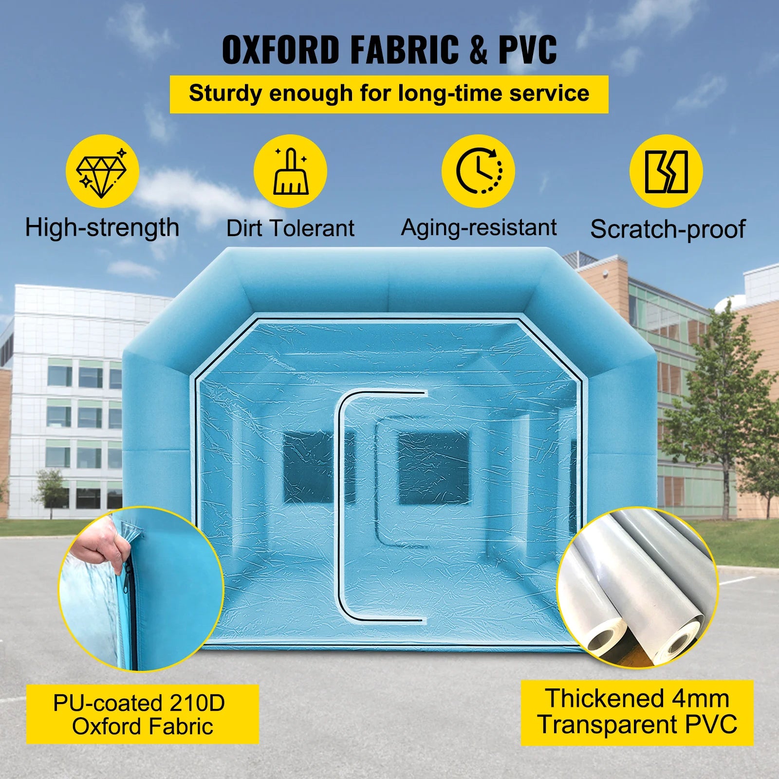 Opblaasbare Spuitcabine – Verfspuitcabine – Spuitstand – Schildercabine – Werkruimte 3,6x1,7x1,8 Meter – 210D Oxford Polyester – Koolstoffilters Met Ventilator - QUORE