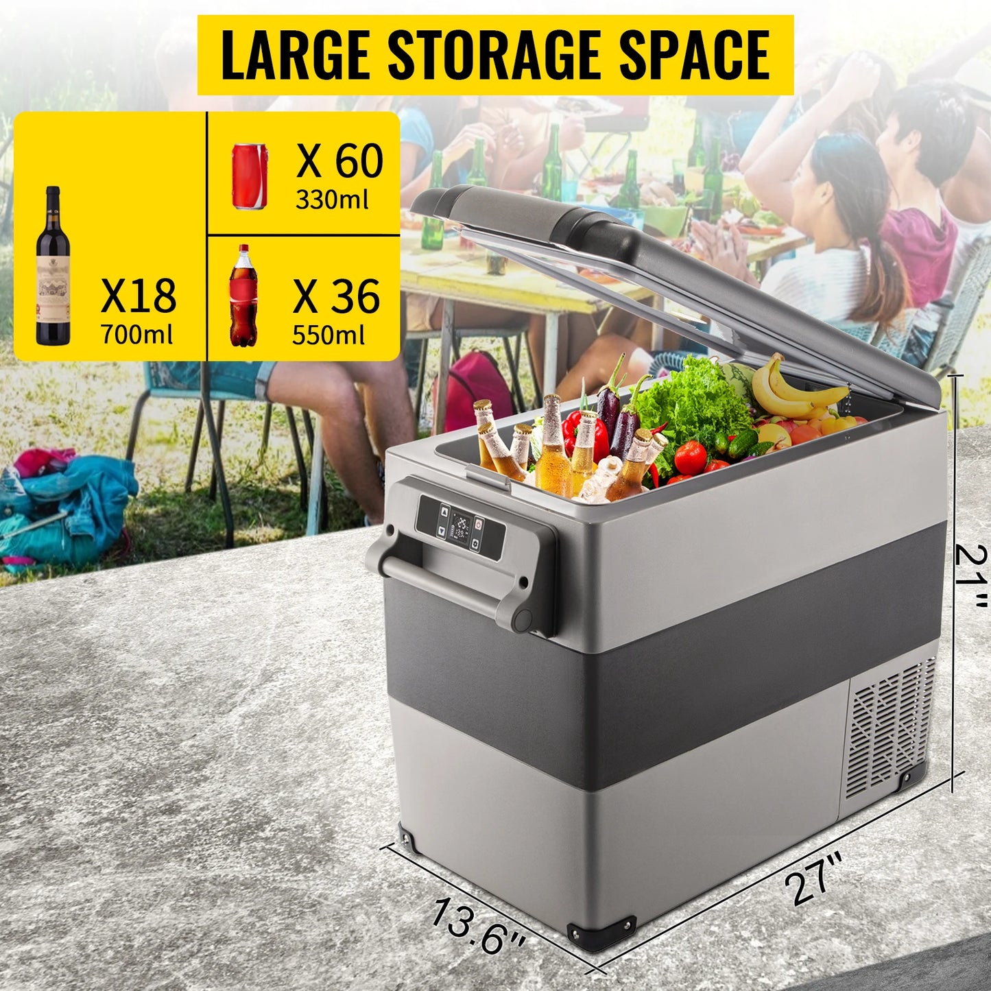 Draagbare Compressor Koelbox - Autokoelkast - Koelbox Auto - Minikoelkast - Elektrische Koelbox - 12/24V DC 110-240V - Auto Camping Koelbox - Mobiele App Bediening - 55L