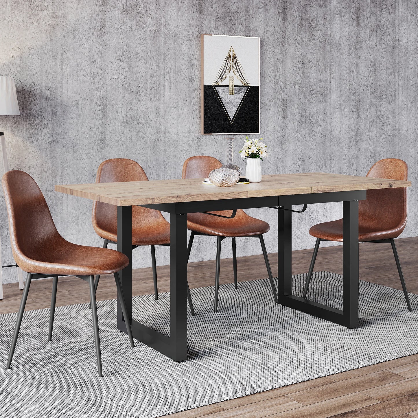 Verlengbare Eettafel – Uitklapbare Tafel – Diner Tafel – Industrieel Meubel – Eetkamertafel – 140-180 cm Verstelbaar – Robuust Houten Blad Met Zwart Metalen Frame