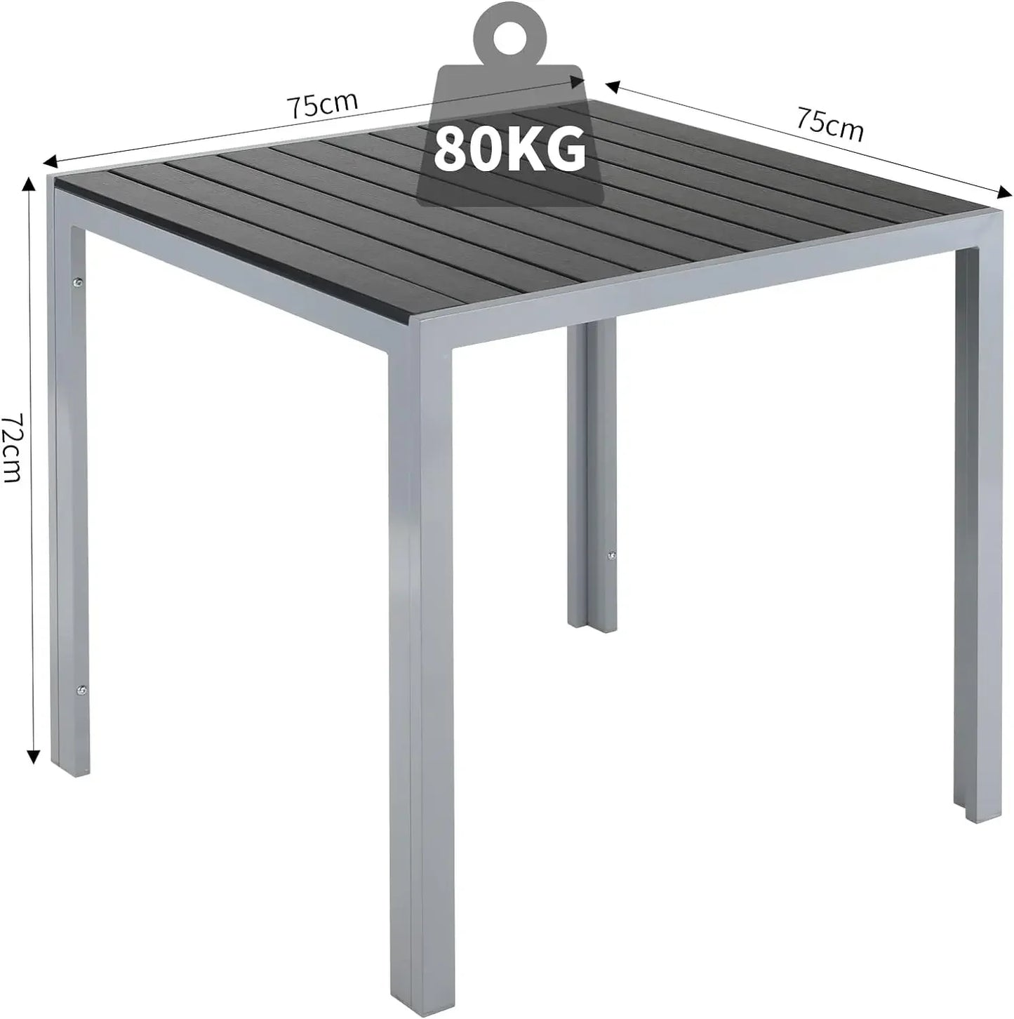 Tuintafel Aluminium – Gartentisch – Bistrotafel – Balkon Tafel – Terrastafel – Weerbestendig Aluminium Frame – Zwart WPC Tafelblad 75x75x72 cm - QUORE