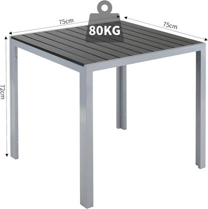 Tuintafel Aluminium – Gartentisch – Bistrotafel – Balkon Tafel – Terrastafel – Weerbestendig Aluminium Frame – Zwart WPC Tafelblad 75x75x72 cm - QUORE