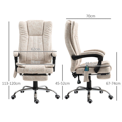 Massage Gaming Stoel - Bureaustoel - Swivel Stoel - met Voetsteun - Hoofdsteun - Verstelbare - Rugleuning - 6-puntsmassage - Ergonomische - Draaibare - 62 x 67 x 113-120 cm - Cream