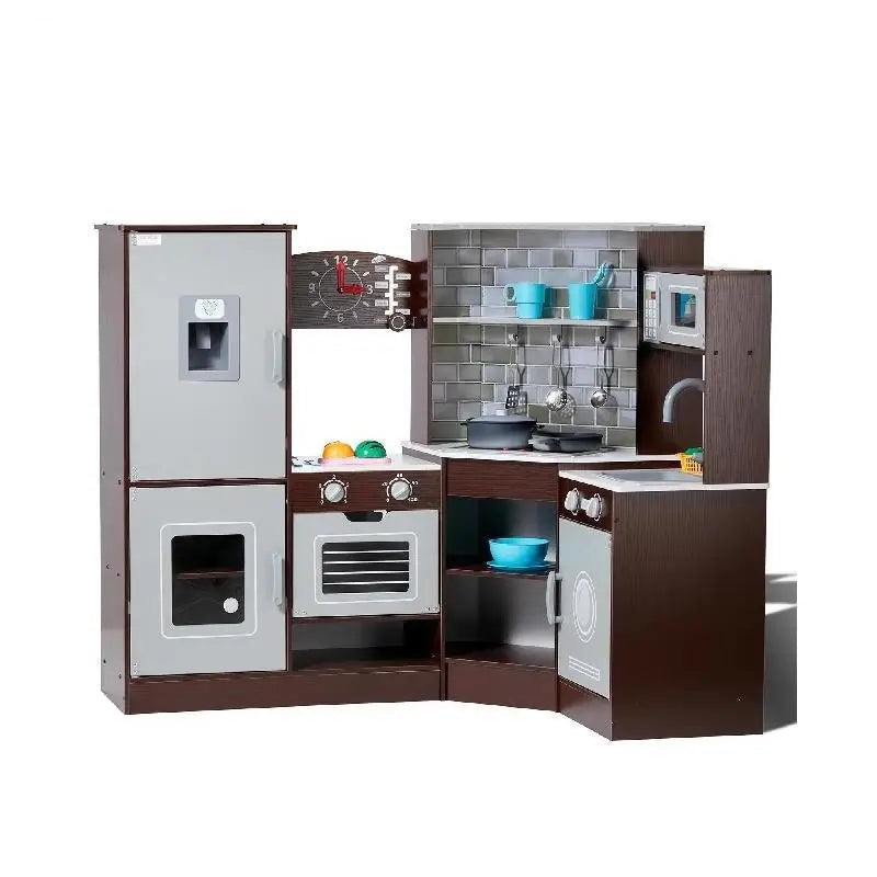 Speelkeuken - Speelgoedkeuken - Keukenset - met Ijsmachine - voor 3-6 jaar - Peuters - Solide Structuur - Oneindige Verbeelding - Educatieve Waarde - Leuke Interactie - Hout - 110 x 80 x 91 cm - Koffie
