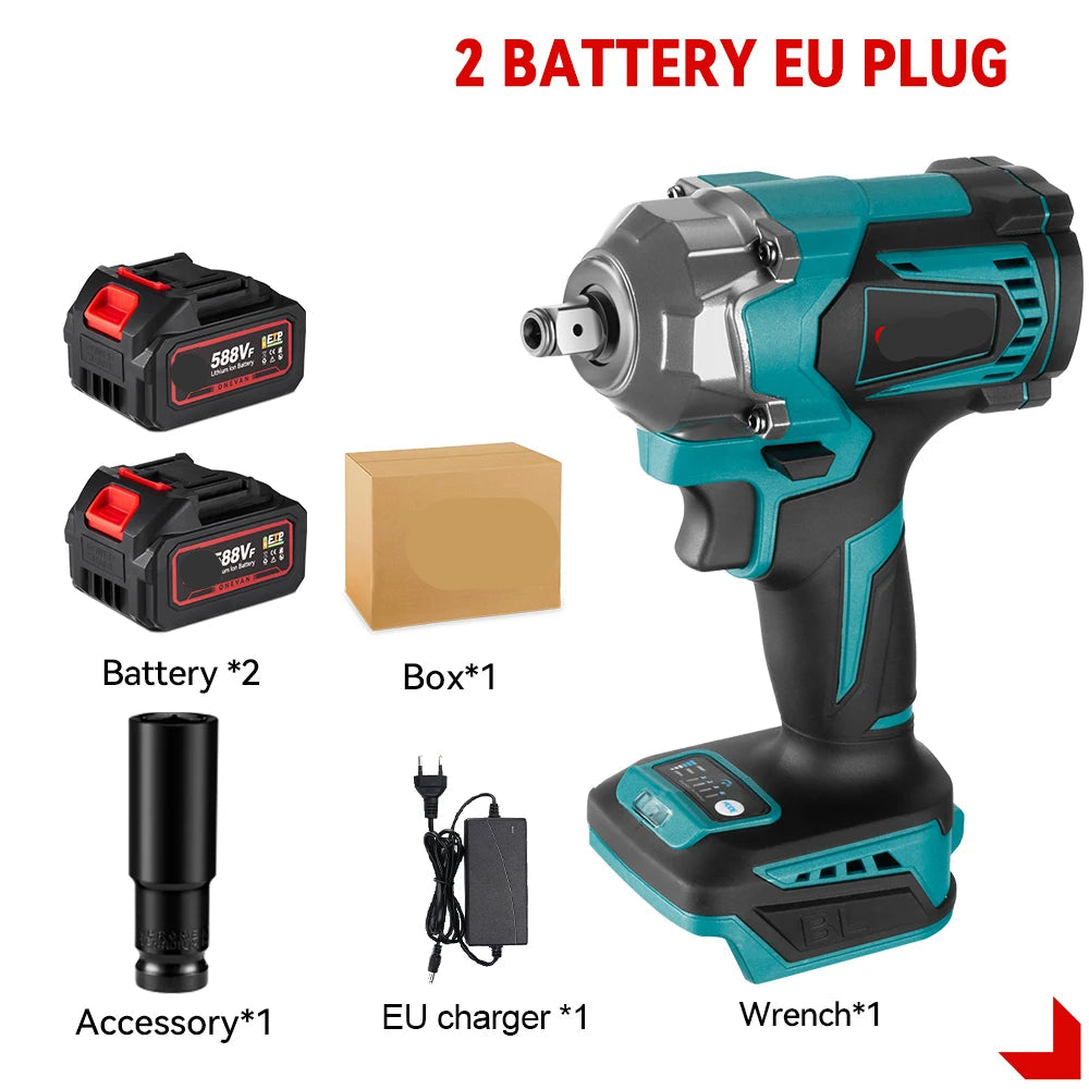 Slagmoersleutel - met Accu - Slagschroevendraaier - Slagmoersleutel - 18V - 1200Nm - Elektrische Schroefboormachine - 1/2 Inch - Brushless Motor - Draadloos - 2 Accu