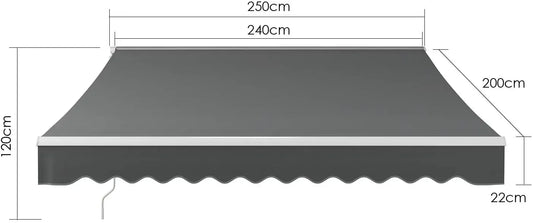 Luifel Zonnescherm - Terrasscherm - Zonneluifel - Handmatig - Uitschuifbaar - 250x200cm – Grijs Zonnescherm met UV50+ Bescherming – Opvouwbaar en Weerbestendig