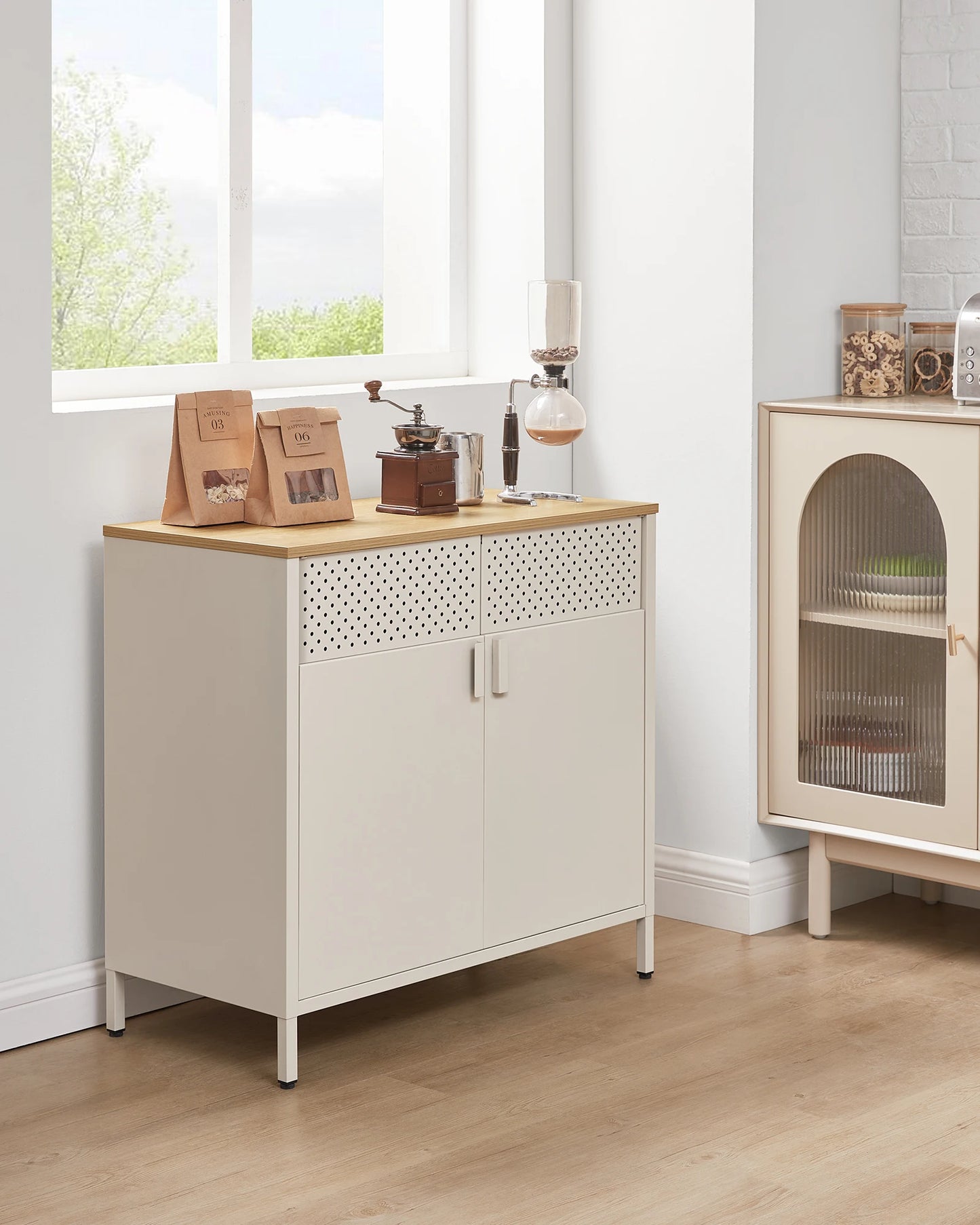 Kast - Dressoir - Archiefkast - Kantoorkast - Opbergruimte - 80 cm x 40 cm x 76 cm - Khaki - QUORE