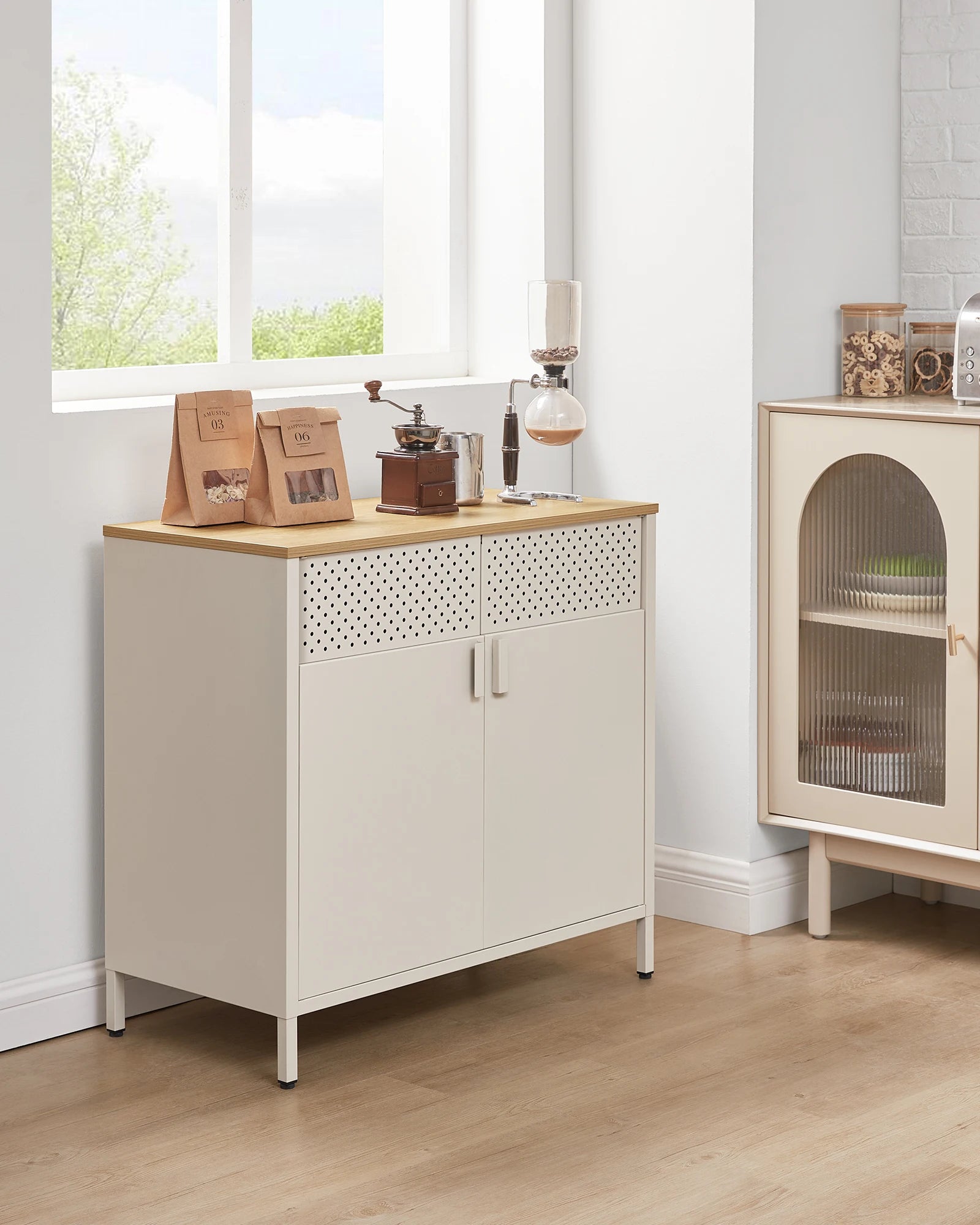 Kast - Dressoir - Archiefkast - Kantoorkast - Opbergruimte - 80 cm x 40 cm x 76 cm - Khaki - QUORE