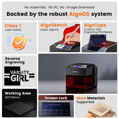 AlgoLaser Pixi 10W Touch Screen Smart Engraving Machine with Roller 100x100mm Engraving Area DIY Holiday Handmade Tool Water Cup