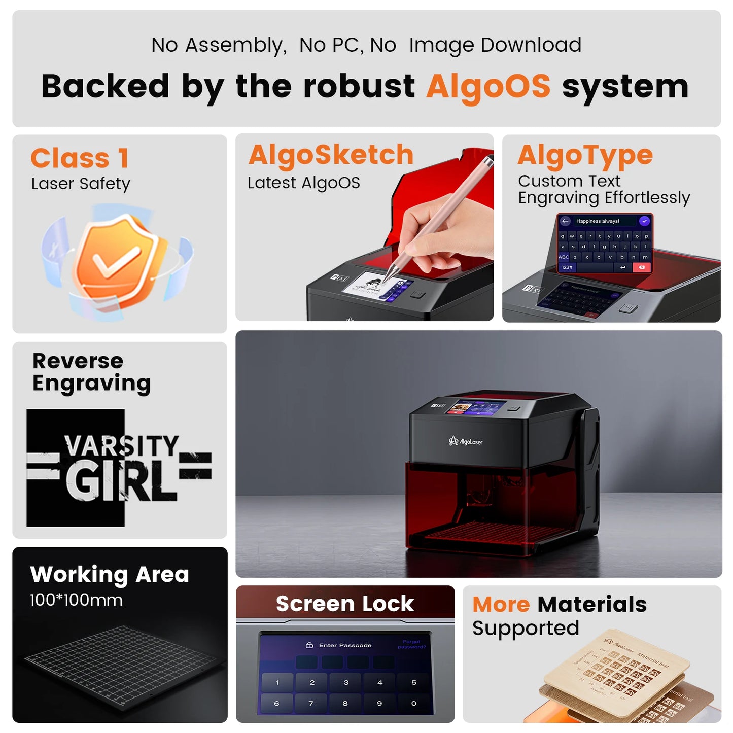 AlgoLaser Pixi 10W Touch Screen Smart Engraving Machine with Roller 100x100mm Engraving Area DIY Holiday Handmade Tool Water Cup