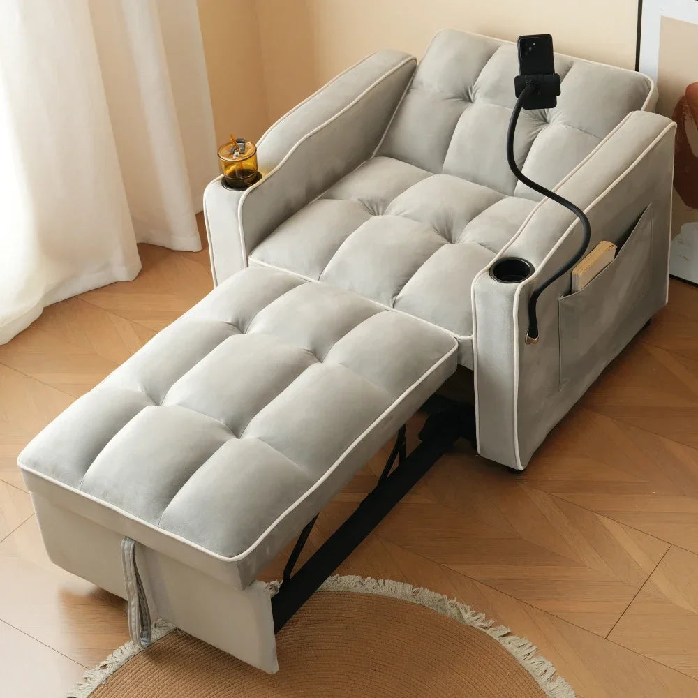 Slaapbank – Slaapstoel – 3-in-1 Bank – Loungebank – Uitschuifbaar Bed – Compact Formaat – Zachte Fluwelen Bekleding
