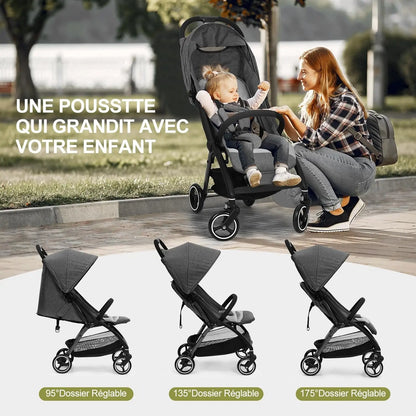 kinderwagen - Jogging buggy - Runner - Lichtgewicht kinderwagen - Baby kinderwagen - Kinderwagen - Automatisch zelf opvouwbaar - Reiskinderwagen voor vliegtuig - Opvouwbaar met één hand - Kinderwagen voor peuters - Grijs