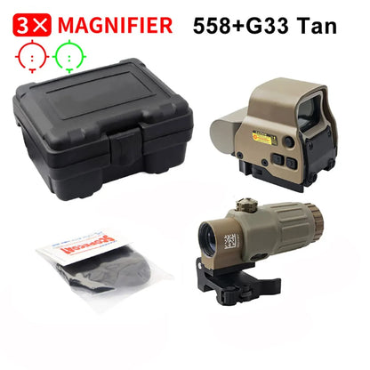 558+G33 Holographic Reflex Sight Red Dot Optic Sight with G33 3X Magnifier Combo Built-in Flip QD Mount - QUORE