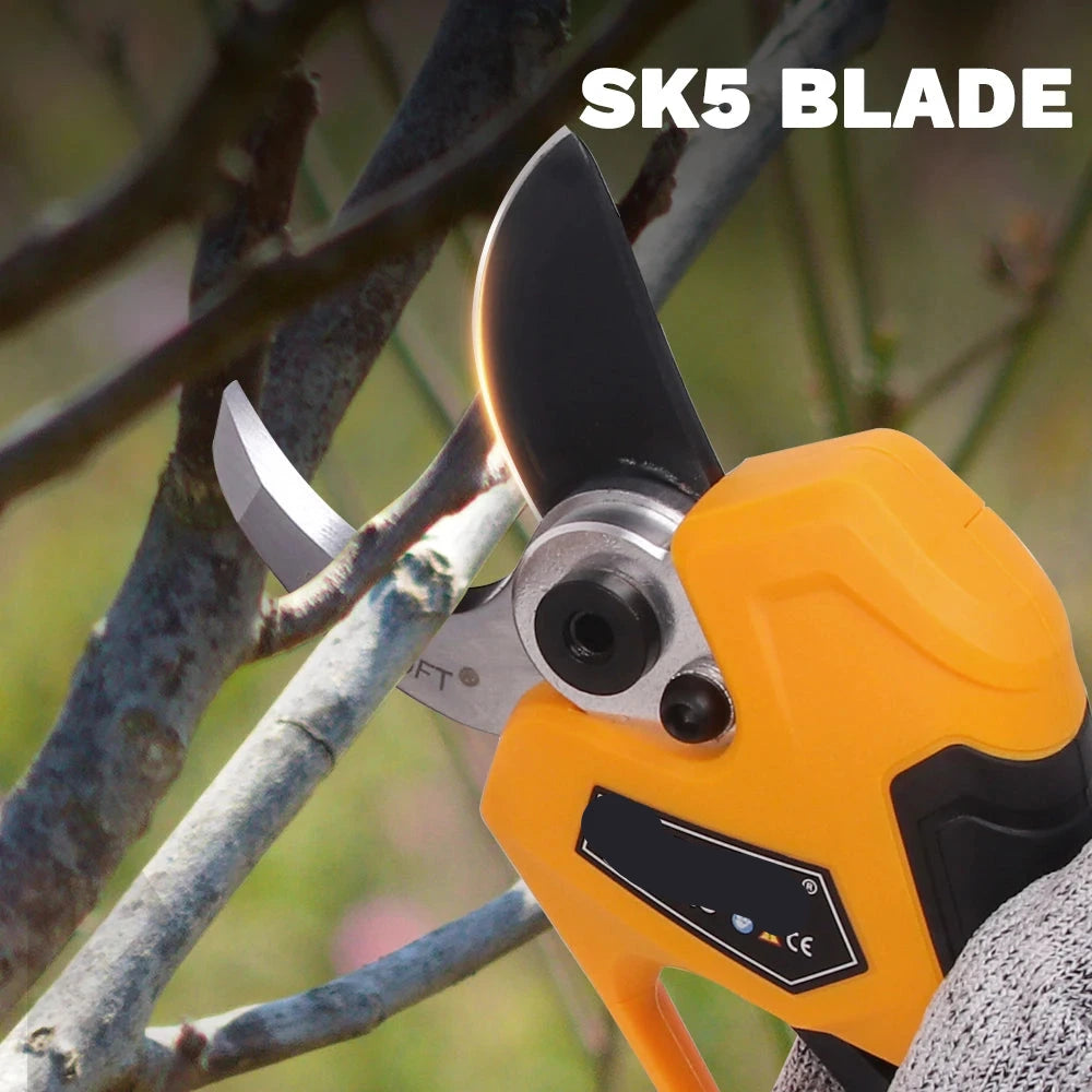 Elektrische Snoeischaar - Accu Snoeischaar - Takkenschaar - 25V - 45mm Snijcapaciteit - Lithium-ion - Anti-slip Greep - Voor Bomen - Struiken - en Bonsai - Geel - met Stok