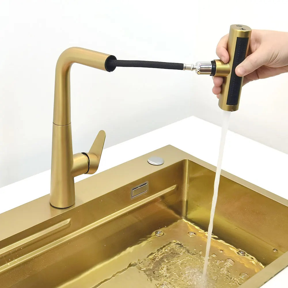 gold Waterfall faucet kichen sink Nano sink 304 Stainless Steel Golden Topmount Single Bowl Wash Basin 4 function kitchen faucet