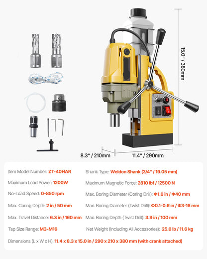 Magneetboormachine - Boormachine - Magnetische Boormachines - 1400W Magneetboor met 2 Holboren - Elektrische Boormachine - voor Metaal - Industriële Metaalboor - Mobiel Magneetboorstation - Voor Bouw, Werkplaats en IJzerbewerking