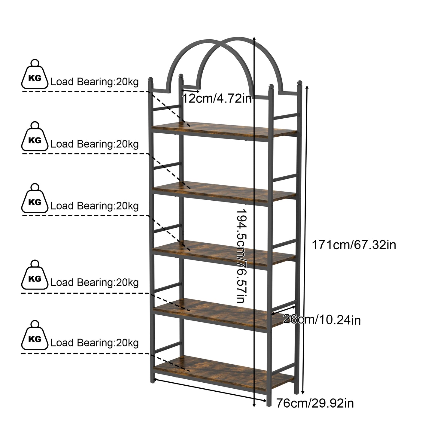 Boekenrek - Boekenkast - Kast - 5-Tier Boekenkasten - Kasten Woonkamer - Metaal Plantenstandaard - Ladder Boekenkast Keuken Opbergplank - Bloempot Display Rek -  voor Tuin, Balkon