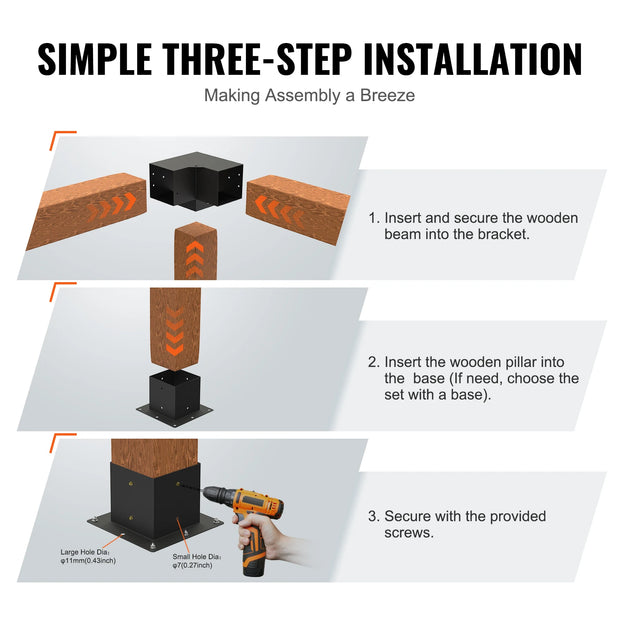 Pergola - Pergola Bracket Kit - Pergola Metal - Pergola Kit - Pergola Corner Connection - 4x4inch - 3 Way Easy Installation - For Gazebos Patio Pergolas Log Cabin Outdoor Hardware - 2PCs