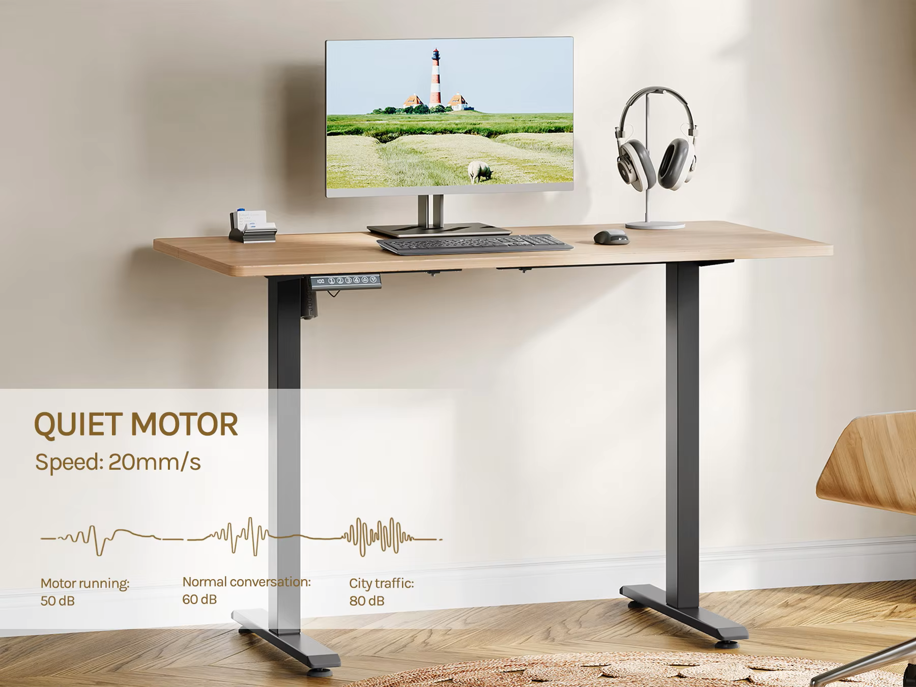 Bureauframe - Elektrisch Sta-bureaubeugel - Hefbureauframe - Verstelbaar - met USB-oplaadpoort - Geheugenbediening - voor Thuiskantoor - 29V - 60 x 135 x 120 cm - Zwart - QUORE