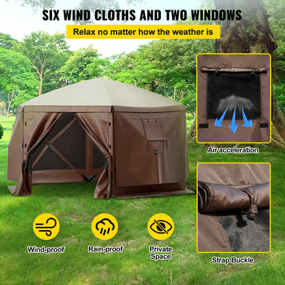Pop-up Tent - Tent - Kampeertent - Pop-up Tenten - 6 Zijden Canopy - Sun Shade - 10 x 10ft - voor Buiten Kamperen - Hiking - Bruin
