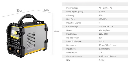 Elektrisch Lasmachine - Lasmachine - Lasapparaat - Digitaal Inverterlassen - Draagbare MIG-lasser - ARC - 220V - MMA - 4.1KW - 32 x 22 x 13 cm - IP21S - 1.6-3.2mm Elektrodediameter - Zwart/Zilver
