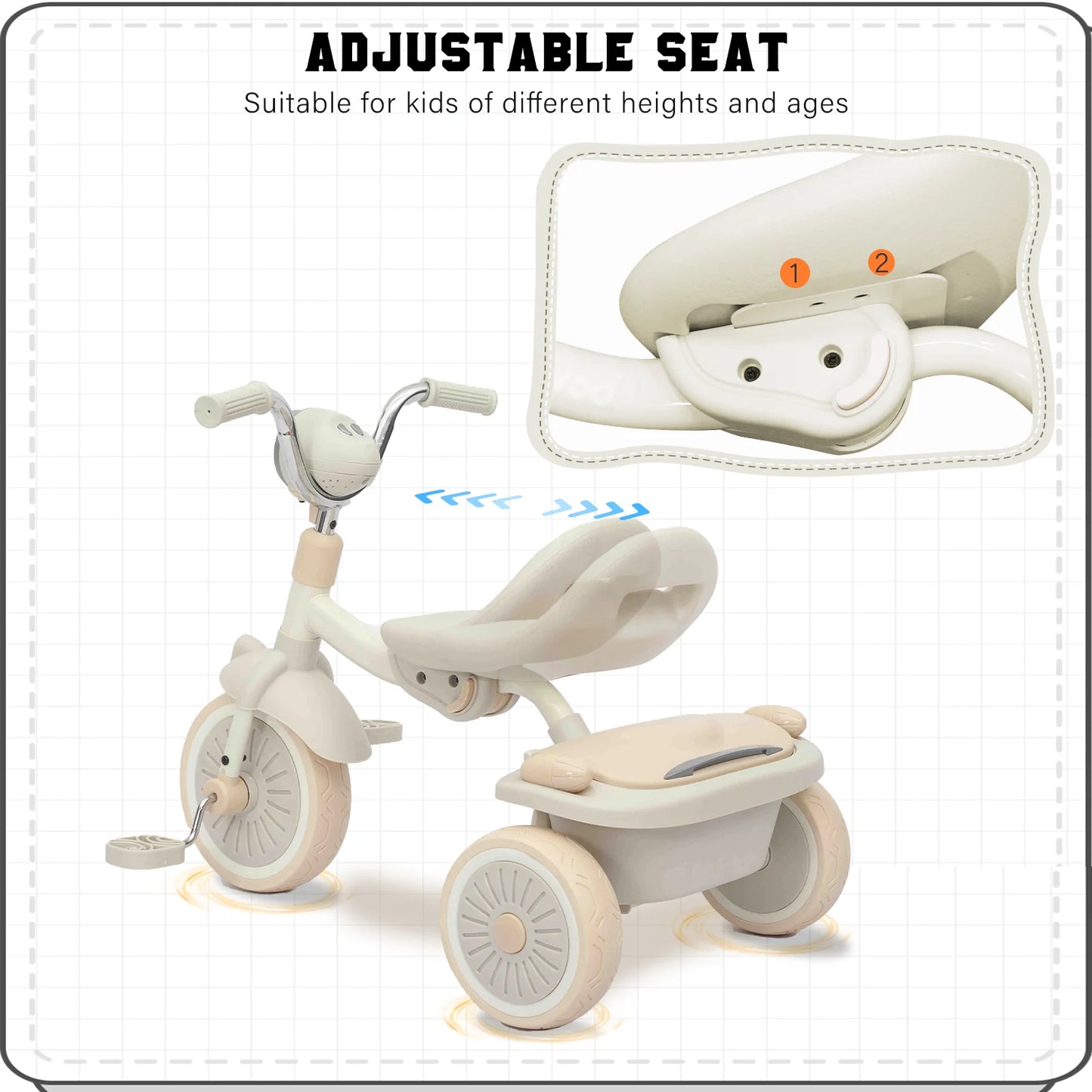 Kinderdriewieler - met Pedalen - Driewieler - Peuterfiets - Driewieler Trike - Kinderfiets - PU Wielen - Schokabsorptie - Opvouwbaar - Verstelbaar Zadel - Met Licht - Wit-roze