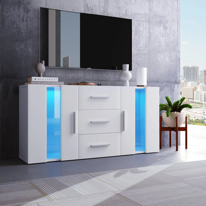 TV Sideboard Dresser Fittings Media Stand Wardrobe Storage Cabinet,LED lighting,Lowboard,with 16 Colors LED Lights for Dining