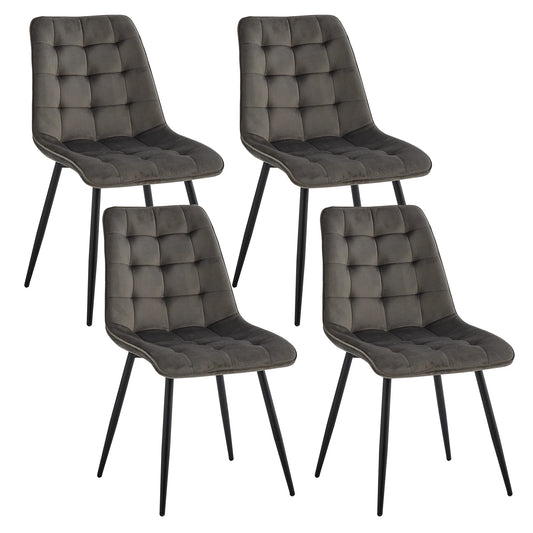 Stoel - Eetkamerstoelen - Set van 4 Fluwelen Eetkamerstoelen - Metalen Poten – Robuust Moderne Comfortabele Stoelen - voor Keuken - Slaapkamer - Woonkamer - Huisdecoratie - 85x46x47cm - Donkergrijs - QUORE