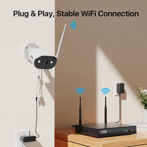 Zosi - ZSWNVK-A8308X-W - Beveiligingscamerasysteem - 8CH 2K H265+ Wifi - NVR - 3MP - H.265 2K CCTV NVR - Openlucht - Bewakingscamera - Beveiligingscamera - Beveiligingscamerasysteem - 4 stuk - Wit