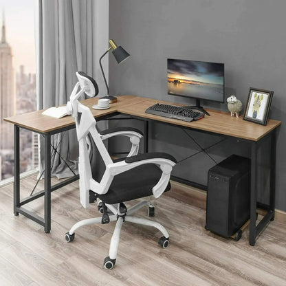 L-vormige Bureau - 170cm - Gaming - Werkstation Tafel - Bevestigingshaak - Stabiele Constructie - Metalen frame - 170x120 x75cm - Mahonie - QUORE