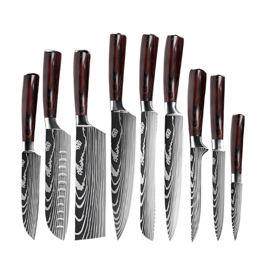 Kitchen knives - Knife set - Chef Knife - Knives - Kitchen Knife - Laser Damascus Stainless Steel - Japanese Santoku - Fish cutting meat knife - ABCDEFGHI model