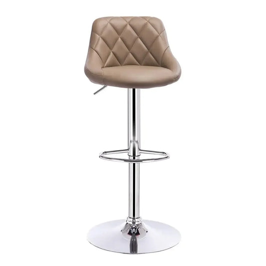 Verstelbare barkruk - Barkruk - Barkrukken met Rugleuning - Voetensteun - Chroomstaal - Ergonomisch Ontwerp - Khaki leer