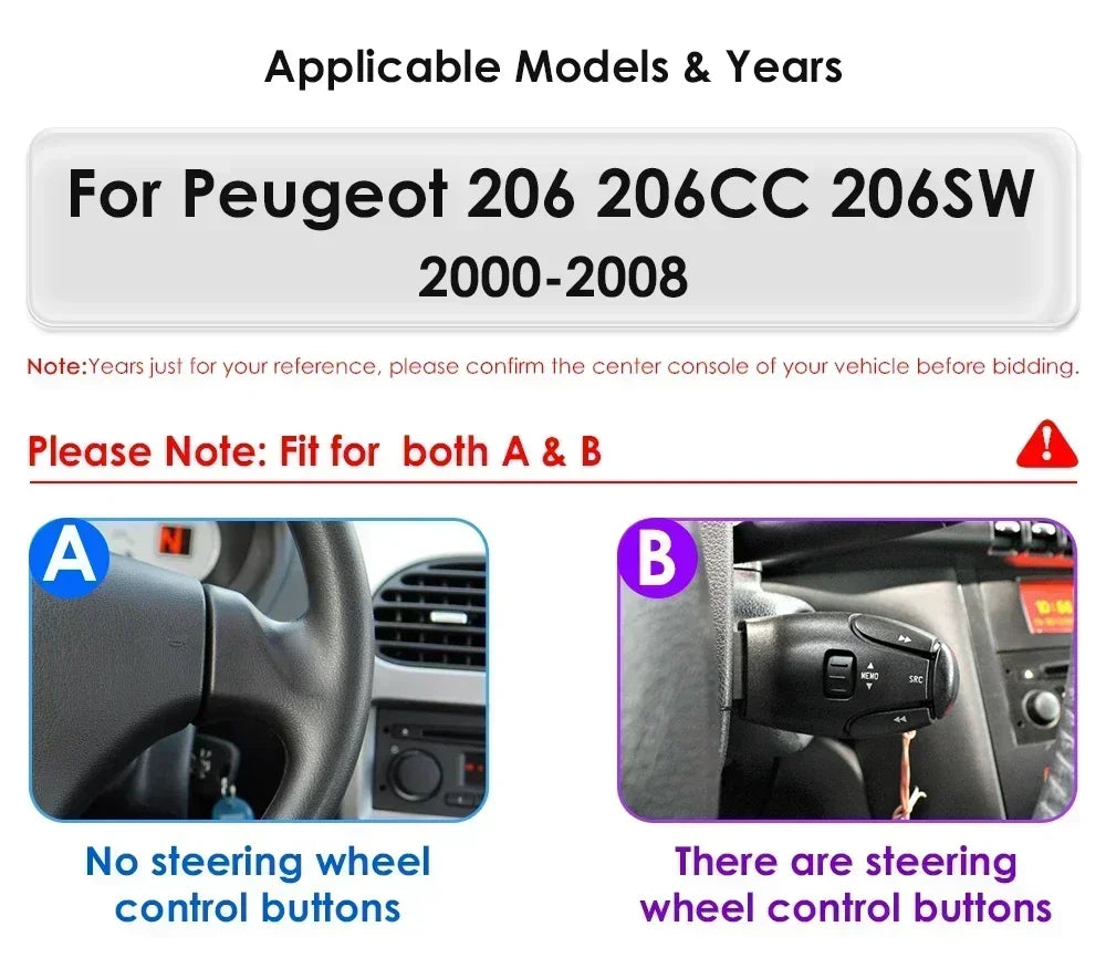 Auto Multimedia Speler - Voor PEUGEOT 206 206CC 206SW - 3GB32GB - 8 Core - Carplay Scherm - Navigatiesysteem Auto - Multimedia Autoradio - Zwart - QUORE