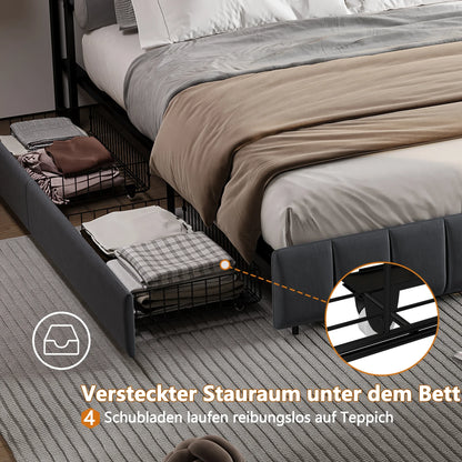 Linnen Gestoffeerd Bed – Tweepersoonsbed – Opbergbed – Bed Met Laden – Bed Met Hoofdbord – 160x200 cm – RGB LED Verlichting – Ingebouwde USB Oplaadpoorten