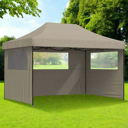 Tuinpaviljoen – Partytent – Opvouwbare Tent – Tuinkamer – Evenemententent – Outdoor Tent – met 3 Zijwanden - Waterafstotend Oxford Polyester – Stevig Gepoedercoat Staal - 410 x 279 x 315 cm - Bruin