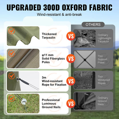Partytent - Gazebo - Kampeertent - Opvouwbare - Handige Draagtas - Waterdicht en UV50+ Bescherming - met 6 Winddoeken en Mesh Ramen - 10x10ft Groen - QUORE