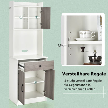 Keukenkast - buffetkast met lade - verstelbare planken en kabelgat - hoge kast keukenhout - grote open ruimte voor magnetron - vrijstaand - 60 x 40 x 180cm - QUORE