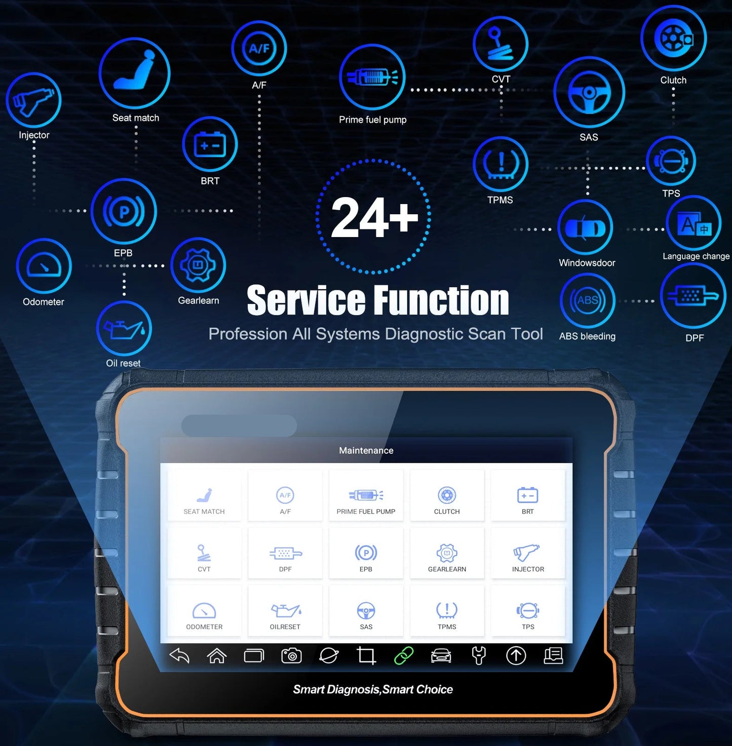 OBD2 Scanner - OBD - Diagnosecomputer - Storing Verwijderen - Uitleesapparatuur - Auto Uitlezen - Diagnose apparatuur voor auto's - met Volledige Systeemdiagnose & 24+ Resetfuncties – Geschikt voor ABS, SAS, TPMS en Meer – Geel